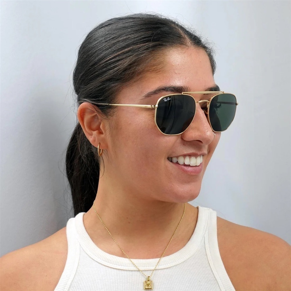 Ray-Ban Marshal Sunglasses Gold Hexagon Frame RB3648 001 54-21 Smoke Lens 343 - Picture 12 of 17
